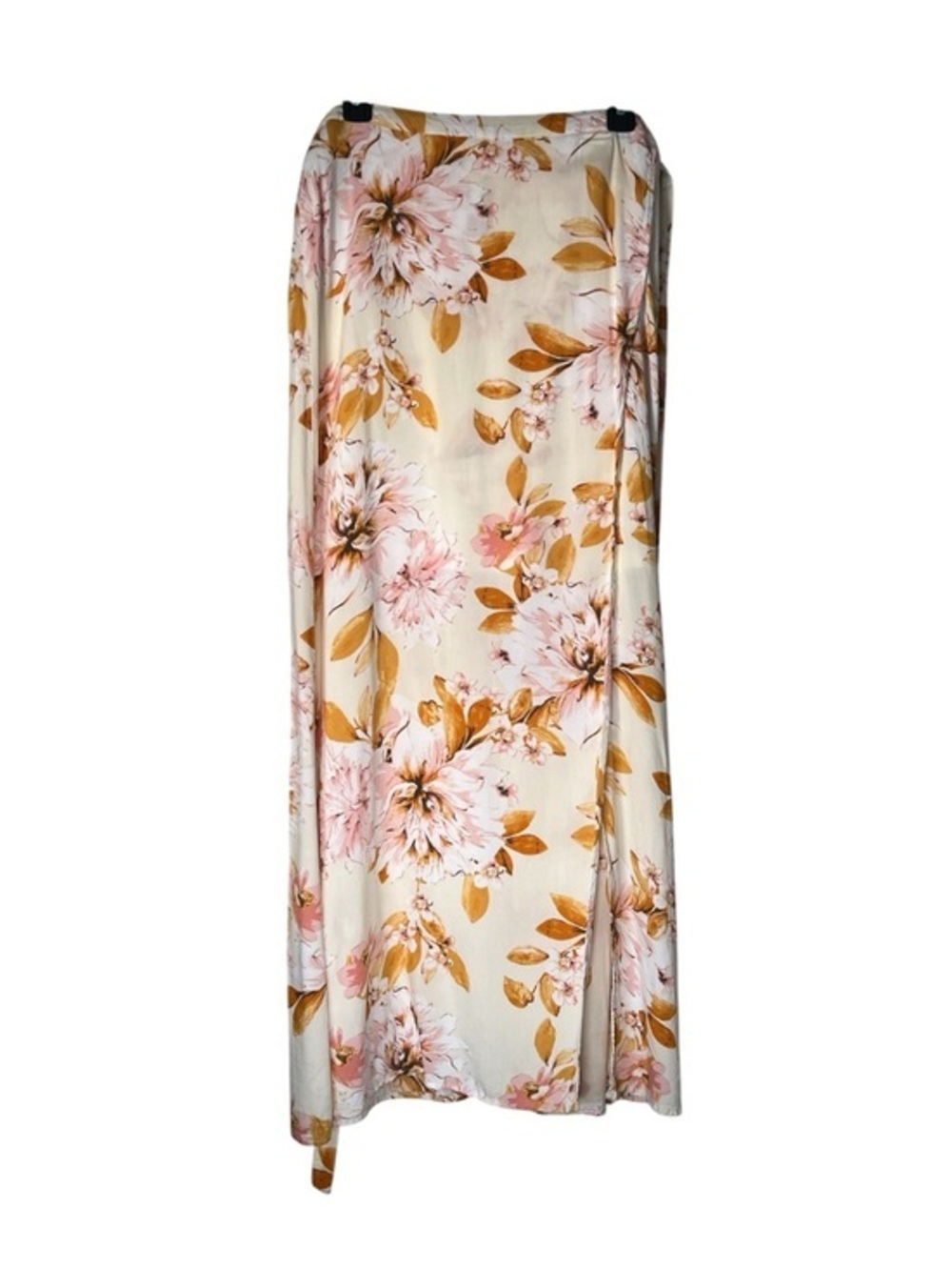 Charlotte Russe Floral Wrap Maxi Skirt Cream Pink Mustard Tie Waist Size L Boho